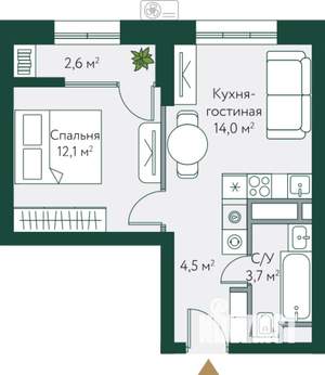 1-к квартира, строящийся дом, 37м2, 9/24 этаж