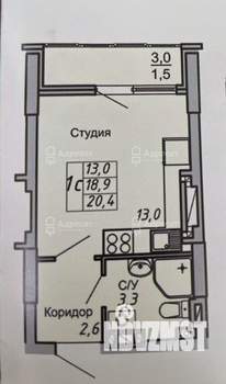 Студия квартира, вторичка, 20м2, 12/16 этаж