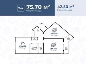 2-к квартира, вторичка, 76м2, 7/9 этаж
