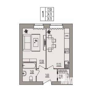1-к квартира, вторичка, 35м2, 2/3 этаж
