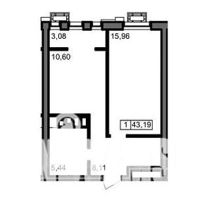 1-к квартира, вторичка, 43м2, 12/23 этаж