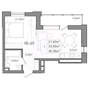 Студия квартира, вторичка, 36м2, 9/9 этаж