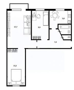 3-к квартира, вторичка, 58м2, 3/5 этаж