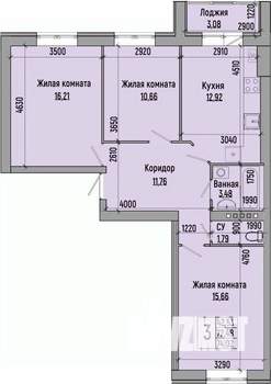 3-к квартира, строящийся дом, 74м2, 4/4 этаж