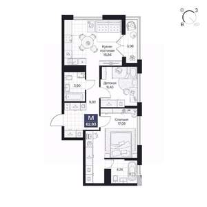 2-к квартира, вторичка, 63м2, 6/10 этаж