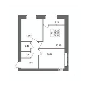 2-к квартира, вторичка, 55м2, 10/10 этаж