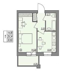 1-к квартира, строящийся дом, 31м2, 2/7 этаж