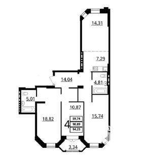 3-к квартира, сданный дом, 94м2, 5/7 этаж