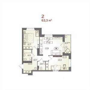2-к квартира, вторичка, 63м2, 9/21 этаж