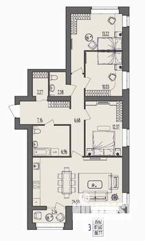 3-к квартира, вторичка, 89м2, 2/4 этаж