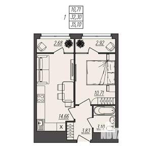 1-к квартира, вторичка, 35м2, 4/17 этаж