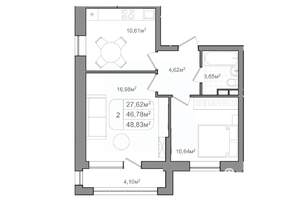 2-к квартира, вторичка, 49м2, 7/9 этаж