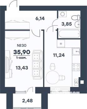 1-к квартира, строящийся дом, 36м2, 1/5 этаж