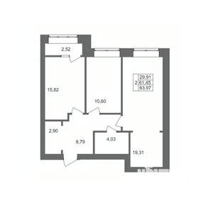 2-к квартира, вторичка, 64м2, 9/10 этаж