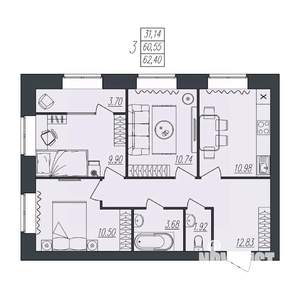 3-к квартира, вторичка, 62м2, 5/10 этаж