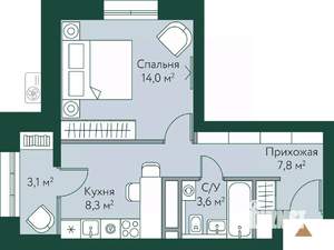 1-к квартира, строящийся дом, 37м2, 14/24 этаж