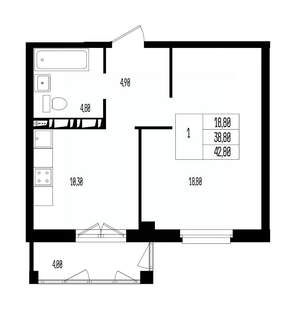 Студия квартира, вторичка, 43м2, 9/17 этаж