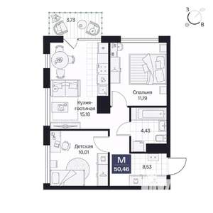 2-к квартира, вторичка, 50м2, 5/8 этаж