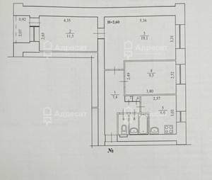 3-к квартира, вторичка, 58м2, 1/9 этаж