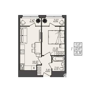 1-к квартира, вторичка, 35м2, 2/17 этаж