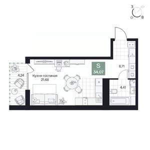 Студия квартира, вторичка, 34м2, 3/8 этаж