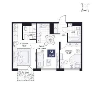 2-к квартира, вторичка, 55м2, 2/8 этаж