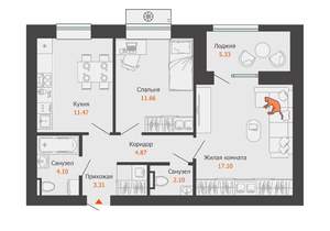 2-к квартира, строящийся дом, 57м2, 5/8 этаж