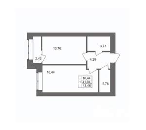 1-к квартира, вторичка, 43м2, 2/10 этаж