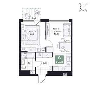 1-к квартира, вторичка, 38м2, 5/10 этаж