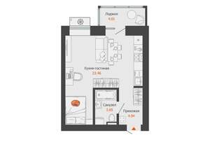 Студия квартира, строящийся дом, 33м2, 4/8 этаж