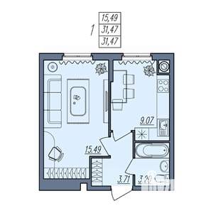 1-к квартира, вторичка, 31м2, 1/10 этаж