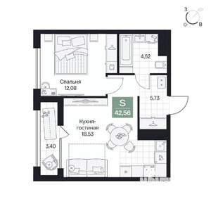 1-к квартира, вторичка, 43м2, 8/8 этаж