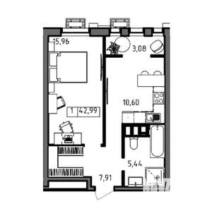 1-к квартира, вторичка, 43м2, 13/23 этаж