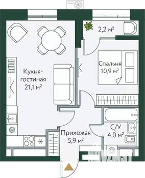 1-к квартира, вторичка, 44м2, 3/24 этаж