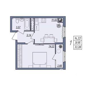 1-к квартира, вторичка, 33м2, 9/10 этаж