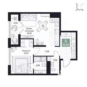 1-к квартира, вторичка, 53м2, 6/10 этаж