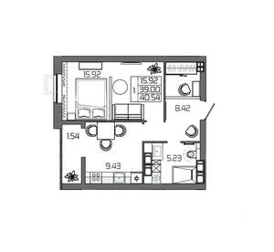 1-к квартира, вторичка, 41м2, 17/24 этаж