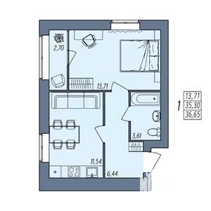 1-к квартира, вторичка, 37м2, 5/8 этаж