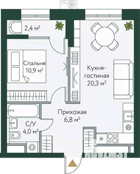 1-к квартира, вторичка, 44м2, 5/24 этаж