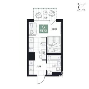 Студия квартира, вторичка, 25м2, 3/10 этаж
