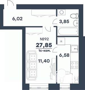 1-к квартира, строящийся дом, 28м2, 5/5 этаж