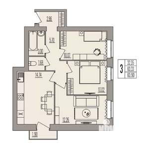 3-к квартира, вторичка, 61м2, 2/3 этаж