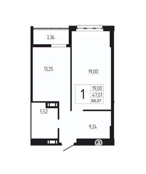 1-к квартира, вторичка, 50м2, 8/18 этаж