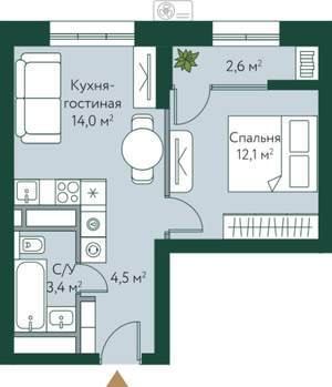 1-к квартира, вторичка, 37м2, 22/24 этаж