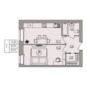 1-к квартира, вторичка, 38м2, 2/3 этаж