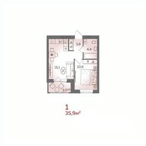 1-к квартира, вторичка, 36м2, 5/21 этаж