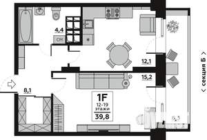 1-к квартира, вторичка, 40м2, 13/19 этаж