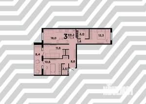 3-к квартира, строящийся дом, 73м2, 3/10 этаж