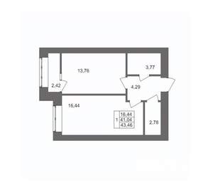 1-к квартира, вторичка, 43м2, 4/10 этаж