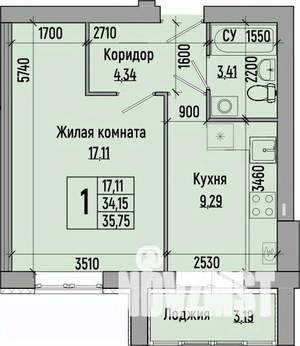 1-к квартира, строящийся дом, 36м2, 3/4 этаж